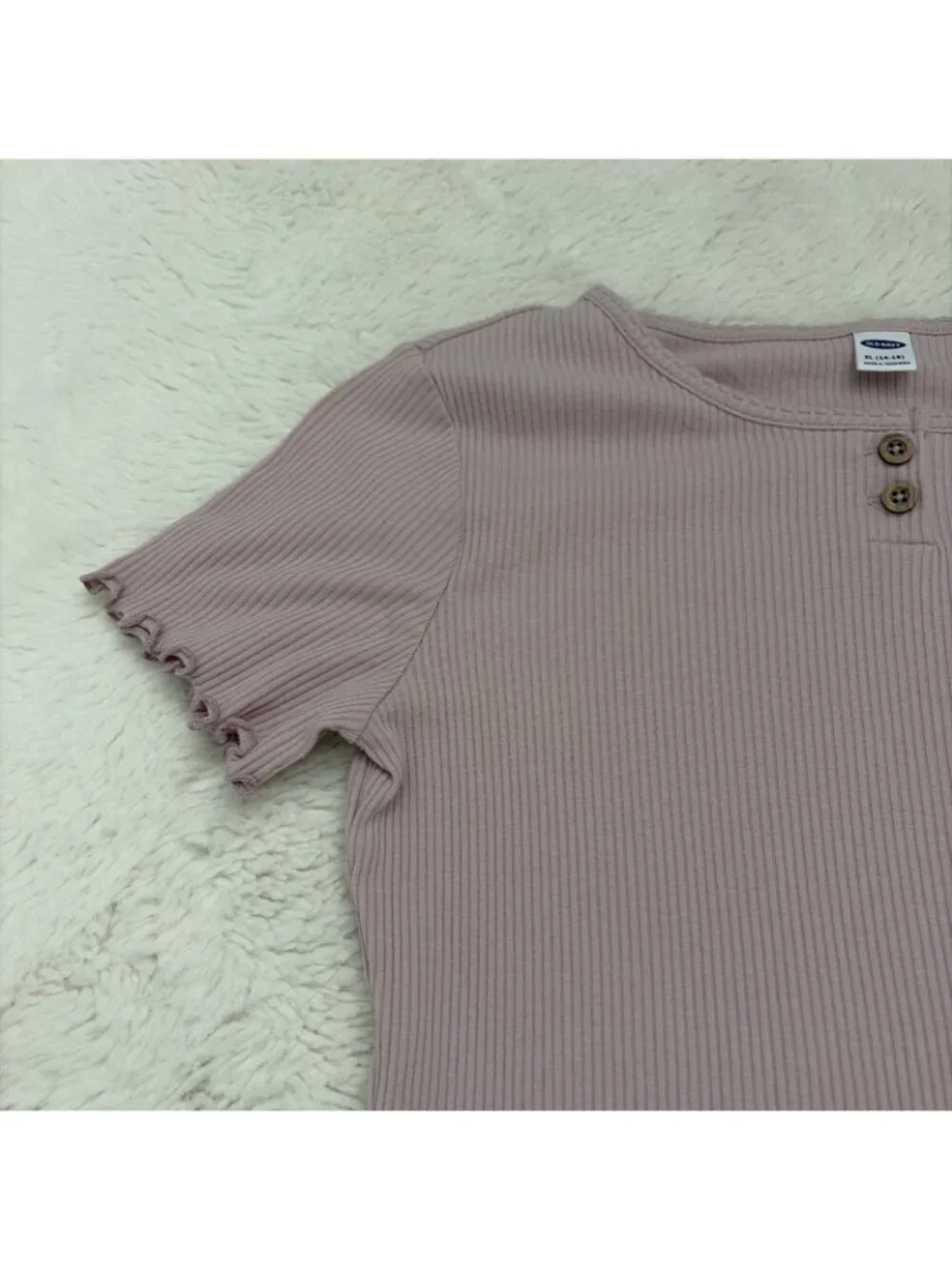 Old Navy Girls Lilac Ribbed Shirt XL 14 16 Ruffle 90s